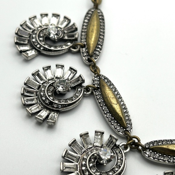 Lulu Frost for J Crew Crystal Cluster Drop Statement Necklace Bronze Silver NWT - Picture 3 of 11